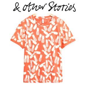 & Other Stories Summer Pineapple Graphic Shirt in orange and white size 6 EUC